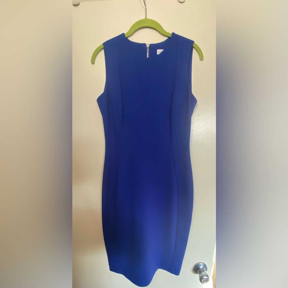 Calvin Klein Royal Blue Sheath Dress Scoop Neck Midi